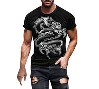 HAOLEI T-Shirts for Men UK Sale Clearance Chinese Dragon Printed Short Sleeve Tops Summer Casual Loong Year Basic Tees Round Neck Muscle Fit Tshirts Breathable Lightweight Workout Sports Tops