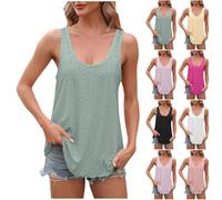HAOLEI Tank Tops Women UK Clearance,Ladies Summer Tops Elegant Going Out Hollow Out Scoop Neckline Camisoles Casual Loose Fit Sleeveless Tshirt Work Blouses Tees Swing Flowy Cami Vest Tops