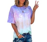 HAOLEI Tie Dye T Shirt for UK Plus Size 22-14, Blouses UK Sale Crew Neck Gradient Shirts Color Block Short Sleeve Graphic Tee Top Loose Fit 2023 Casual Summer Tunic Tops , #02 Blue