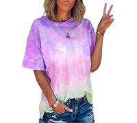 HAOLEI Tie Dye T Shirt for Women UK Plus Size 22-14, Ladies Blouses Crew Neck Gradient Shirts Color Block Short Sleeve Graphic Tee Top Loose Fit 2023 Summer Tunic Tops Oversized, #05 Purple, XL