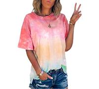 HAOLEI Tie Dye T Shirt for Women UK Plus Size 22-14,Ladies Blouses UK Crew Neck Gradient Shirts Color Block Short Sleeve Graphic Tee Top Loose Fit 2023 Casual Summer Tunic Tops Oversized