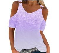 HAOLEI Today Deals Cold Shoulder Tops for Women UK Elegant Sexy Floral Dressy Top Summer Off The Shoulder T-Shirt V-Neck Short Sleeve Tee Shirts Cute Vintage Print Boho Going Out Blouse Tunic