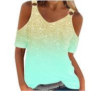 HAOLEI Today Deals Cold Shoulder Tops for Women UK Elegant Sexy Floral Dressy Top Summer Off The Shoulder T-Shirt V-Neck Short Sleeve Tee Shirts Cute Vintage Print Boho Going Out Blouse Tunic