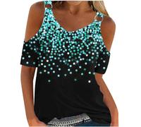 HAOLEI Today Deals Cold Shoulder Tops for Women UK Elegant Sexy Floral Dressy Top Summer Off The Shoulder T-Shirt V-Neck Short Sleeve Tee Shirts Cute Vintage Print Boho Going Out Blouse Tunic