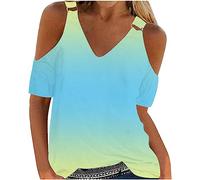 HAOLEI Today Deals Cold Shoulder Tops for Women UK Elegant Sexy Floral Dressy Top Summer Off The Shoulder T-Shirt V-Neck Short Sleeve Tee Shirts Cute Vintage Print Boho Going Out Blouse Tunic