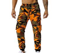 HAOLEI Tracksuit Bottoms Men Loose Fit Camo Cargo Pants UK Elasticated Waist Combat Trousers Casual Camouflage Cuffed Joggers Bottoms Outdoor Work Utility & Safety Trousers with Multi Pockets