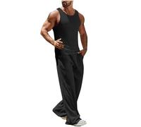 HAOLEI Tracksuit Mens Full Set UK Clearance Plain Vest Tops and Wide Leg Trousers Sweat Suit Summer Sleeveless T-Shirt Knit 2 Piece Outfits Tank Top & Lounge Pants Gym Sport Lounge Wear 8-18