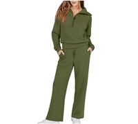 HAOLEI Tracksuit Women Full Set UK Half Zip 2 Piece Outfit Sets Plain Long Sleeve Sweatshirt and Jogging Bottoms Casual Loose Lapel Co Ord Set Sweat Suit Aesthetic Yoga Gym Tracksuits Plus Size 20