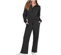 HAOLEI Tracksuit Women Full Set UK Half Zip 2 Piece Outfit Sets Plain Long Sleeve Sweatshirt and Jogging Bottoms Casual Loose Lapel Co Ord Set Sweat Suit Aesthetic Yoga Gym Tracksuits Plus Size 20