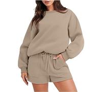 HAOLEI Tracksuit Womens Full Set Shorts 2 Piece Outfits Set Plain Pullover Sweatshirts and Shorts Joggers Loose Fit Activewear Sweat Pants Casual Sports Sweatsuit Lounge Wear Sets UK