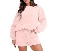 HAOLEI Tracksuit Womens Full Set Shorts 2 Piece Outfits Set Plain Pullover Sweatshirts and Shorts Joggers Loose Fit Activewear Sweat Pants Casual Sports Sweatsuit Lounge Wear Sets UK