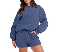 HAOLEI Tracksuit Womens Full Set Shorts 2 Piece Outfits Set Plain Pullover Sweatshirts and Shorts Joggers Loose Fit Activewear Sweat Pants Casual Sports Sweatsuit Lounge Wear Sets UK