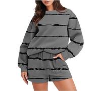 HAOLEI Tracksuit Womens Full Set Shorts Sale 2 Piece Outfits Set Plain Pullover Sweatshirts and Shorts Joggers Loose Fit Activewear Sweat Pants Casual Sports Sweatsuit Lounge Wear Sets UK Clearance