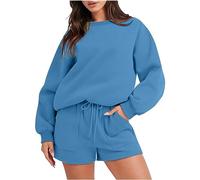 HAOLEI Tracksuit Womens Full Set Shorts Sale 2 Piece Outfits Set Plain Pullover Sweatshirts and Shorts Joggers Loose Fit Activewear Sweat Pants Casual Sports Sweatsuit Lounge Wear Sets UK Clearance