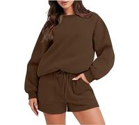 HAOLEI Tracksuit Womens Full Set Shorts Sale 2 Piece Outfits Set Plain Pullover Sweatshirts and Shorts Joggers Loose Fit Activewear Sweat Pants Casual Sports Sweatsuit Lounge Wear Sets UK Clearance