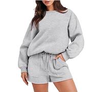 HAOLEI Tracksuit Womens Full Set Shorts Sale 2 Piece Outfits Set Plain Pullover Sweatshirts and Shorts Joggers Loose Fit Activewear Sweat Pants Casual Sports Sweatsuit Lounge Wear Sets UK Clearance