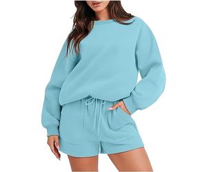 HAOLEI Tracksuit Womens Full Set Shorts Sale 2 Piece Outfits Set Plain Pullover Sweatshirts and Shorts Joggers Loose Fit Activewear Sweat Pants Casual Sports Sweatsuit Lounge Wear Sets UK Clearance
