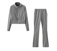 HAOLEI Tracksuit Womens Full Set UK Zip Up Sweatshirt and Jogging Bottoms Stand Collar Cropped Tracksuits Teenager Girls Sweat Suit Running Walking Yoga Gym Set Two Piece Outfit