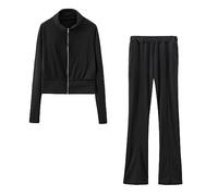 HAOLEI Tracksuit Womens Full Set UK Zip Up Sweatshirt and Jogging Bottoms Stand Collar Cropped Tracksuits Teenager Girls Sweat Suit Running Walking Yoga Gym Set Two Piece Outfit