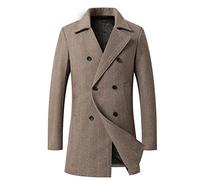 HAOLEI Trench Coat Men Sale Clearance,Men's Pea Coat Double Breasted Notched Collar Tweed Overcoat Regular Fit Mid Length Windbreaker Winter Warm Wool Jacket Business Casual Duffle Coats UK Size 8-16