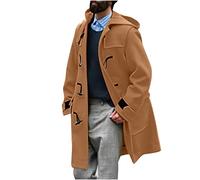 HAOLEI Trench Coat Men UK,Men's Overcoat with Horn Buckles Wool Mid Length Pea Coat Windbreaker Autumn Winter Warm Hooded Jacket Coats Business Casual Slim Fit Trench Coats Size 10-22 Gold