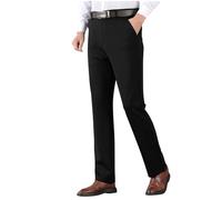 HAOLEI Trousers Men Smart Casual Regular Fit Chinos UK Sale Clearance Stretch Work Trousers Elasticated Waist Formal Trousers Business Office Work Pants Straight Leg Flat Front Golf Trousers Black