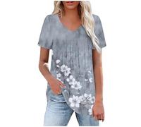HAOLEI Tunic Tops for Women UK Clearance Elegant Tie Dye Pattern Dressy Top Summer Pleated T-Shirt V-Neck Short Sleeve Tee Shirts Cute Vintage Going Out Blouse Longline Tops for Leggings