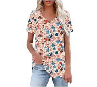 HAOLEI Tunic Tops for Women UK Clearance Elegant Tie Dye Pattern Dressy Top Summer Pleated T-Shirt V-Neck Short Sleeve Tee Shirts Cute Vintage Going Out Blouse Longline Tops for Leggings