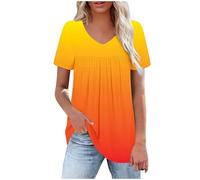 HAOLEI Tunic Tops for Women UK Sale Clearance Elegant Tie Dye Pattern Dressy Top Summer Pleated T-Shirt V-Neck Short Sleeve Tee Shirts Cute Vintage Going Out Blouse Longline Tops for Leggings