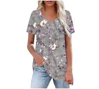 HAOLEI Tunic Tops for Women UK Sale Clearance Elegant Tie Dye Pattern Dressy Top Summer Pleated T-Shirt V-Neck Short Sleeve Tee Shirts Cute Vintage Going Out Blouse Longline Tops for Leggings