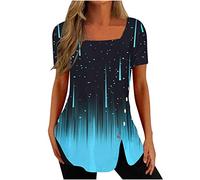 HAOLEI Tunic Tops for Women UK,Square Neck Shirt Floral Print Summer Elegant Going Out Side Split Button Casual Loose Short Sleeve Ladies Blouses T Shirts Long Length Tunic Tops for Leggings Size 18
