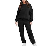 HAOLEI Two Piece Outfit Women UK Ladies Crew Neck Sweatshirts with Jogging Bottoms Plain Tracksuit Set Pockets Long Sleeve Casual Loose Home Lounge Wear Solid Color Jumper Joggers Gym Sets