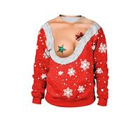 HAOLEI Ugly Christmas Jumpers for Women and Men Funny Novelty Santa Xmas Jumper No Hood 3D Print Snowman Sweatshirt Long Sleeve Pullover Christmas T-Shirt UK Clearance