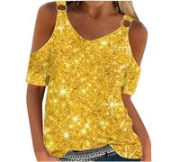 HAOLEI UK Clearance Cold Shoulder Tops for Women UK Elegant Sexy Floral Dressy Top Summer Off The Shoulder T-Shirt V-Neck Short Sleeve Tee Shirts Cute Vintage Print Boho Going Out Blouse Tunic