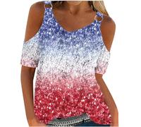 HAOLEI UK Clearance Cold Shoulder Tops for Women UK Elegant Sexy Floral Dressy Top Summer Off The Shoulder T-Shirt V-Neck Short Sleeve Tee Shirts Cute Vintage Print Boho Going Out Blouse Tunic