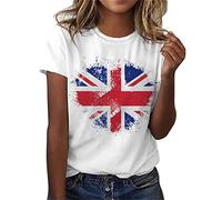 HAOLEI Union Jack T Shirt Women UK Clearance,Ladies Union Jack Tops Crewneck Short Sleeve Blouse Slim Fit Union Jack Flags Printed Casual Graphic Tee Sunflower Summer Tops Size 8-16 #06 White XXL