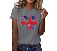 HAOLEI Union Jack T Shirt Women's UK Sale Clearance, Ladies' Crewneck Short Sleeve Blouse Slim Fit Union Jack Flags Printed Casual Graphic Tee Sunflower Summer Tops Size 8-16