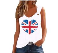 HAOLEI Union Jack Tank Tops Women Clearance,Ladies Vest Tops UK Flag Printed Elegant Going Out V Neck Sleeveless Shirts Casual Loose Camisoles Sexy Boho T-Shirt Blouses Tee Summer Cami Tops