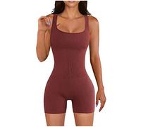HAOLEI Unitards for Women,Ribbed Jumpsuit Ladies Sleeveless Square Neck One Piece Rompers Boyleg Sports Athletic Playsuits Tummy Control Gym Bodycon Bodysuit Onesies Yoga Tanks Black Unitard UK