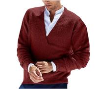 HAOLEI V Neck Jumpers Mens UK Clearance Men's Long Sleeve Tops Plain Casual Knitted Jumper Lightweight Comfortable Sweater Tops Pullover Solid Color Knitwear S-3XL Red