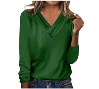 HAOLEI V Neck Shirt for Women Long Sleeve Casual Loose Blouses Tops Loose Tunic Basic T Shirts Athletic Sportswear Ladies Elegant Button-Up Blouse Solid Color Going Out Top Sale