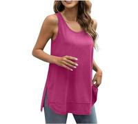 HAOLEI Vest Tops Women UK,Ladies Tank Tops UK Sale Clearance Side Split Long Shirts Sleeveless Crew Neck Loose Fit Gym Sports Longline Tunic Tops Camisoles Blouses Basic Tee Summer Cami Tops
