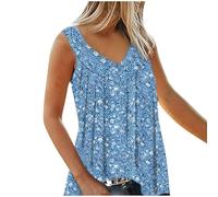 HAOLEI Vest Tops Women UK Plus Size 22,Ladies Floral Print Summer Tank Top Elegant Going Out Casual V Neck Camisoles Loose Fit Soft Comfy Sleeveless Tshirt Work Blouses Pleated Cami Tank Tops