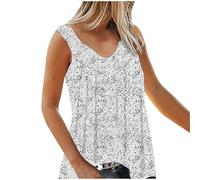 HAOLEI Vest Tops Women UK Plus Size 22,Ladies Floral Print Summer Tank Top Elegant Going Out Casual V Neck Camisoles Loose Fit Soft Comfy Sleeveless Tshirt Work Blouses Pleated Cami Tank Tops