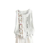 HAOLEI Vest Tops Women UK Summer Cotton Linen Sleeveless T-Shirt Plus Size Loose Fit Floral Shirts Dandelion Embroidered Lounge Wear Baggy Dressy Casual Blouses Ladies Tank Tops