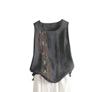 HAOLEI Vest Tops Women UK Summer Cotton Linen Sleeveless T-Shirt Plus Size Loose Fit Floral Shirts Dandelion Embroidered Lounge Wear Baggy Dressy Casual Blouses Ladies Tank Tops