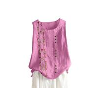 HAOLEI Vest Tops Women UK Summer Cotton Linen Sleeveless T-Shirt Plus Size Loose Fit Floral Shirts Dandelion Embroidered Lounge Wear Baggy Dressy Casual Blouses Ladies Tank Tops