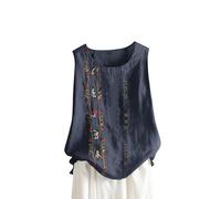 HAOLEI Vest Tops Women UK Summer Cotton Linen Sleeveless T-Shirt Plus Size Loose Fit Floral Shirts Dandelion Embroidered Lounge Wear Baggy Dressy Casual Blouses Ladies Tank Tops