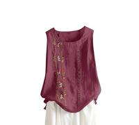 HAOLEI Vest Tops Women UK Summer Cotton Linen Sleeveless T-Shirt Plus Size Loose Fit Floral Shirts Dandelion Embroidered Lounge Wear Baggy Dressy Casual Blouses Ladies Tank Tops