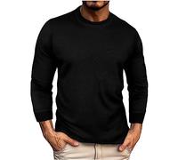 HAOLEI Waffle Sweatshirt Men UK Clearance,Mens Shirts Long Sleeve Sweater Crew Neck Plain T Shirt Loose Fit Pullover Blouse Tops Casual Lightweight Solid Sports Leisure Jumpers Black